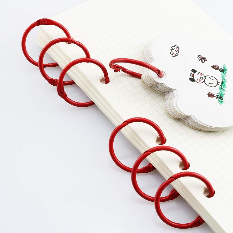 Lind Kitchen 50pcs 1" Book Ring Metal Loose Leaf Ring,Book Binder Hinged Buckle Rings Scrapbook Sketchbook Craft Photo Album DIY Binding Ring 25mm(Red) - Image 5
